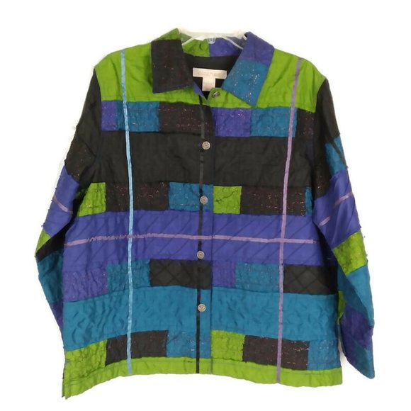 C.L.O.T.H.E.S. Womens Multicolor Patchwork Design Button Up Jacket Size Large - Picture 2 of 7